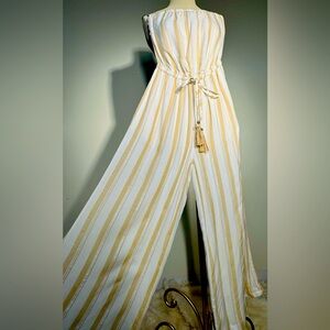 Chasing The Sun Linen Jumpsuit Linen Beige Stripe